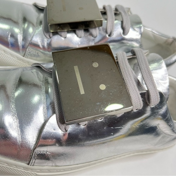 ACNE STUDIOS Adriana Silver Metallic Calf Leather Emotion Plate Face Sneakers - Picture 12 of 14